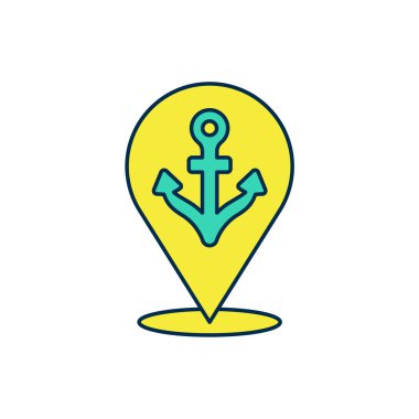 Beyaz arkaplanda izole edilmiş çapa simgesi ile doldurulmuş harita göstergesi. Vektör