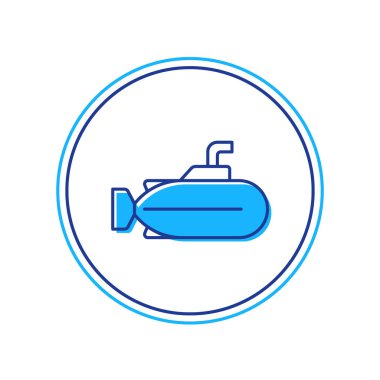 Beyaz arka planda izole edilmiş ana hatlı denizaltı simgesi. Askeri gemi. Vektör