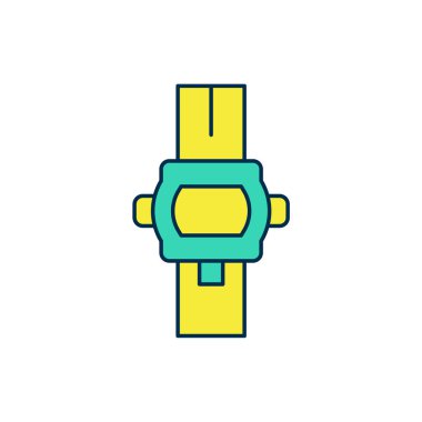 Beyaz arkaplanda izole edilmiş ana hatlı bilek saat simgesi. Kol saati simgesi. Vektör