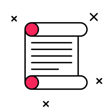 Beyaz arkaplanda izole edilmiş özet, kağıt, parşömen, kaydırma simgesi. Vektör