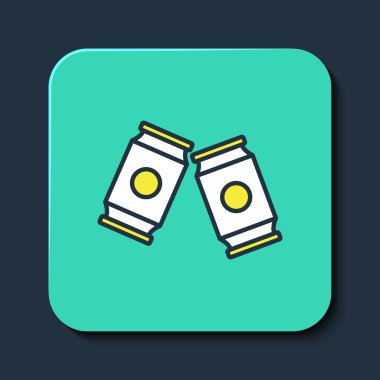 Doldurulmuş bira kutusu simgesi mavi arkaplanda izole edildi. Turkuaz kare düğme. Vektör