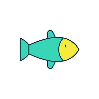 Doldurulmuş ana hatlı Balık simgesi beyaz arkaplanda izole edildi. Vektör