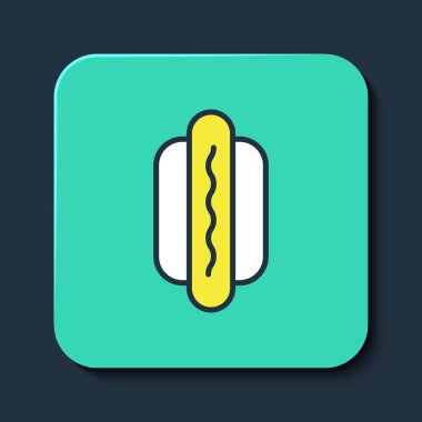 Doldurulmuş Hotdog sandviç simgesi mavi arkaplanda izole edilmiş. Sosis ikonu. Fast food burcu. Turkuaz kare düğme. Vektör