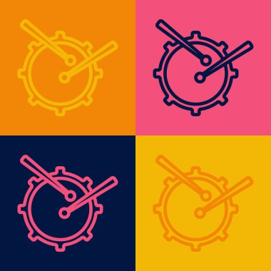 Pop Art Line Drum 'ın baget çubukları simgesi renk arkaplanında izole. Müzik işareti. Müzik aleti sembolü. Vektör