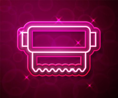 Parlayan neon hattı Tekstil kumaş rulo simgesi kırmızı arkaplanda izole edildi. Yuvarlan, paspas, halı, halı, halı ya da kağıt rulo ikonu. Vektör