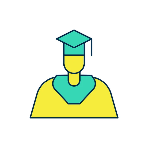 Filled Outline Graduate Graduation Cap Icon Isolated White Background Vector — Stok Vektör