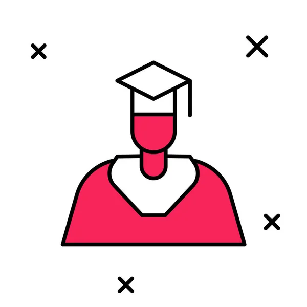Filled Outline Graduate Graduation Cap Icon Isolated White Background Vector —  Vetores de Stock