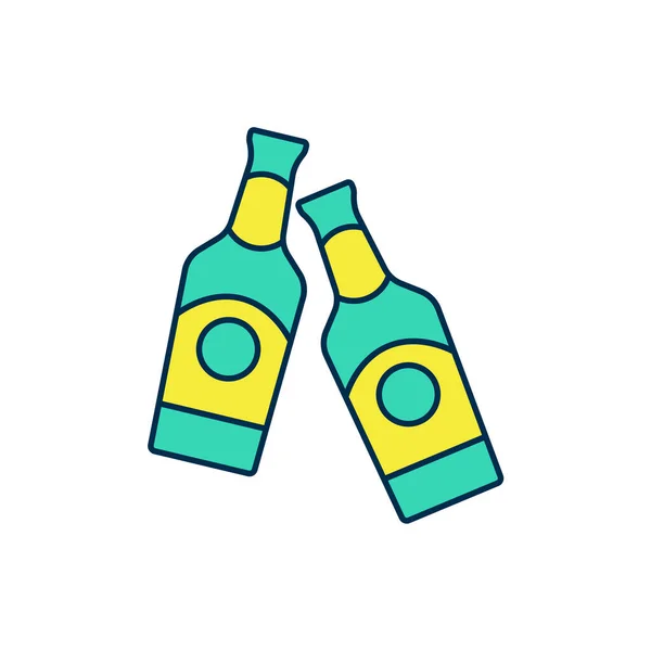 Contorno Riempito Icona Bottiglia Birra Isolata Sfondo Bianco Vettore — Vettoriale Stock