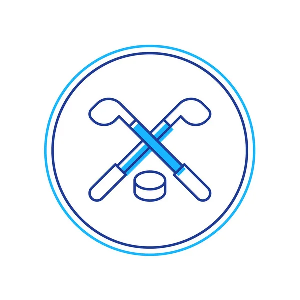 Gevulde Omtrek Ijshockeysticks Puck Icoon Geïsoleerd Witte Achtergrond Spelstart Vector — Stockvector