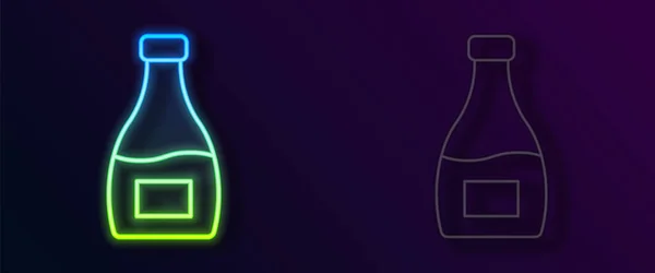 Leuchtende Neon Linie Sauce Flasche Symbol Isoliert Auf Schwarzem Hintergrund — Stockvektor