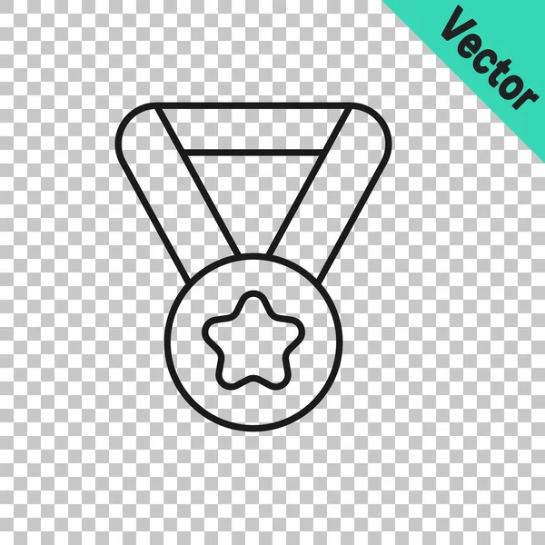 Icono Medalla Línea Negra Aislado Sobre Fondo Transparente Símbolo Ganador — Vector de stock