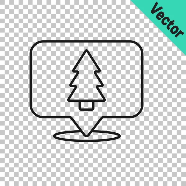 Black Line Christmas Tree Icon Isolated Transparent Background Merry Christmas — Stock Vector