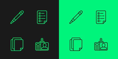 Satır Tanımlama Kimliği Dosya Belgesini silgi ve Pano kontrol listesi simgesi ile ayarla. Vektör.