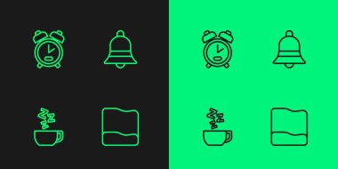 Yastık Papatya çayı saatini ve zil ikonunu ayarla. Vektör.