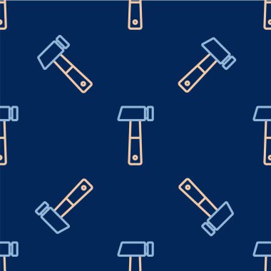 Çizgi Çekiç simgesi mavi arkaplanda izole edilmiş kusursuz desen. Tamir için bir araç. Vektör