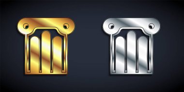 Altın ve gümüş Kadim sütun simgesi siyah arkaplanda izole edildi. Uzun gölge tarzı. Vektör