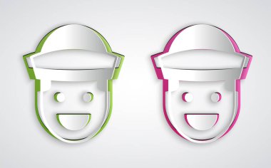 Kağıt kesiği, gri arkaplanda izole edilmiş denizci simgesi. Kağıt sanatı tarzı. Vektör