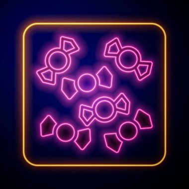 Parlayan neon şeker simgesi siyah arkaplanda izole edildi. Mutlu Noeller ve mutlu yıllar. Vektör