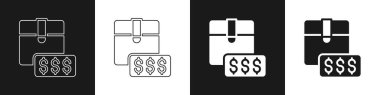 Set Item price tag with dollar icon isolated on black and white background. Badge for price. Sale with dollar symbol. Promo tag discount. Vector.