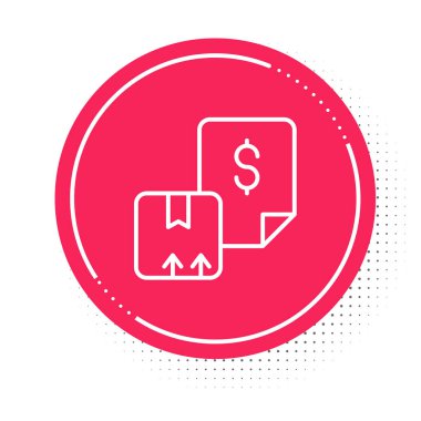 Beyaz çizgi Waybill simgesi beyaz arkaplanda izole edildi. Kırmızı daire düğmesi. Vektör