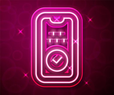 Parlayan neon hattı Taksi mobil uygulama simgesi kırmızı arkaplanda izole edildi. Mobil uygulama taksisi. Vektör
