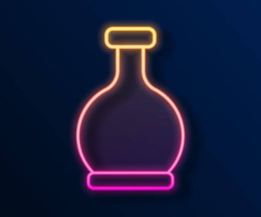 Siyah zemin üzerinde iksir ikonu olan parlak neon hattı şişesi. Sihirli iksirli matara. Mutlu Cadılar Bayramı Partisi. Vektör