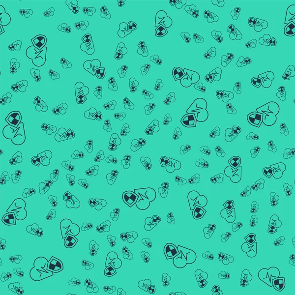 Страхование Черной Жизни Значком Щита Изолированный Бесшовный Рисунок Зеленом Фоне — стоковый вектор