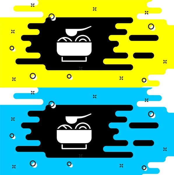 White Ramen Soup Bowl Noodles Icon Isolated Black Background Bowl —  Vetores de Stock