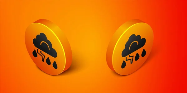 Isometric Storm Ikon Terisolasi Pada Latar Belakang Oranye Tanda Awan - Stok Vektor