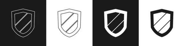 Establecer Escudo Icono Aislado Sobre Fondo Blanco Negro Señal Guardia — Vector de stock