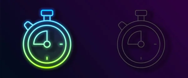 Zářící Neonová Čára Ikona Stopwatch Izolovaná Černém Pozadí Časový Spínač — Stockový vektor