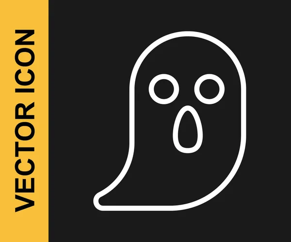 Ícone Fantasma Linha Branca Isolado Fundo Preto Feliz Festa Halloween — Vetor de Stock