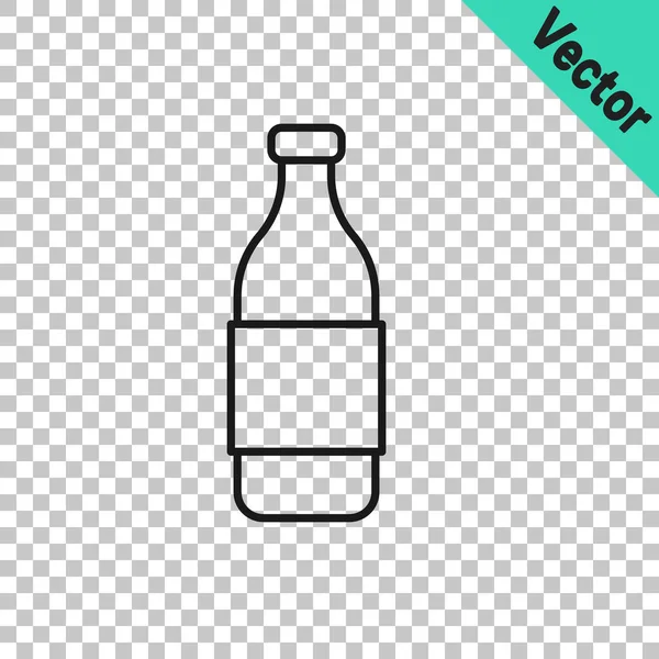 Black Line Bottle Wine Icon Isolated Transparent Background Vector — Stock Vector