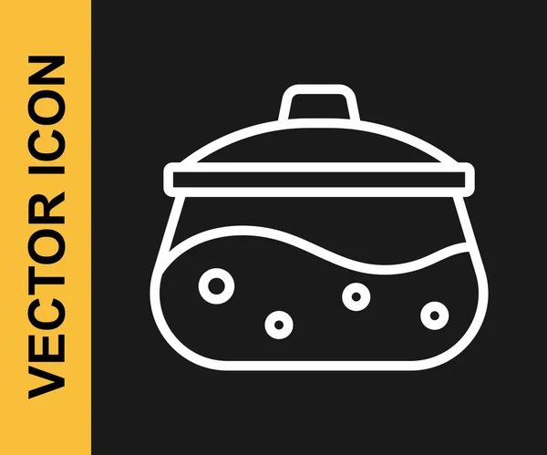 Línea Blanca Icono Olla Cocina Aislado Sobre Fondo Negro Hervir — Vector de stock