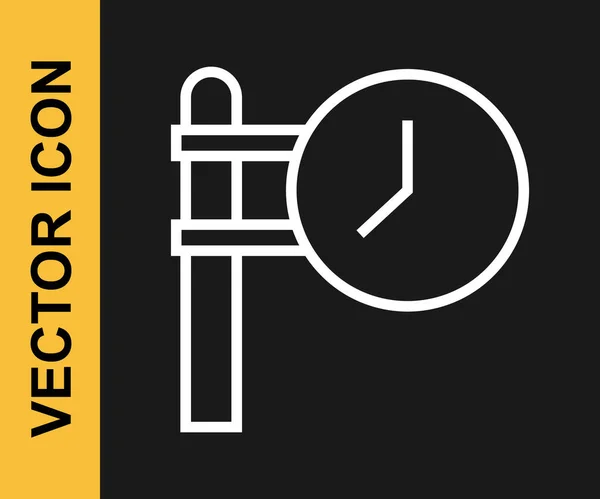 Белая Линия Train Station Часы Значок Изолирован Черном Фоне Вектор — стоковый вектор