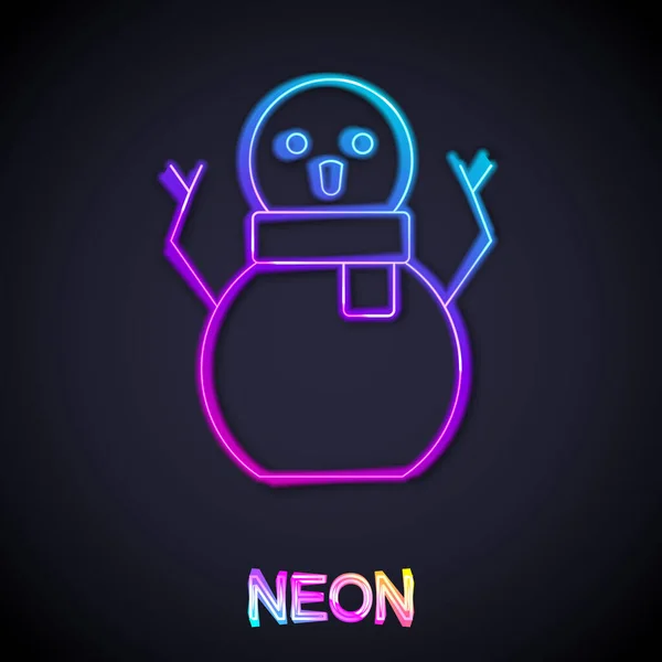 Icono Muñeco Nieve Navidad Brillante Línea Neón Aislado Sobre Fondo — Vector de stock