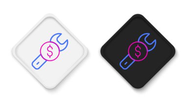 Beyaz arkaplanda Hat Tamiri fiyat simgesi izole edildi. Dolar ve İngiliz anahtarı. Renkli taslak konsepti. Vektör