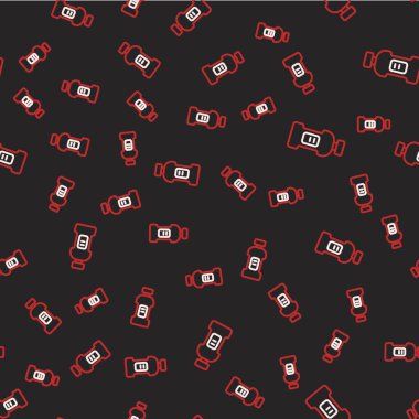 Çamaşır deterjanı, çamaşır suyu, bulaşık deterjanı ya da siyah arka planda izole edilmiş başka bir temizlik maddesi ikonu için çizgi plastik şişe. Vektör