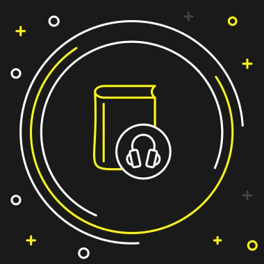 Satır Ses kitabı simgesi siyah arkaplanda izole edildi. Kulaklıklı kitap. Ses rehberi işareti. Çevrimiçi öğrenme kavramı. Renkli taslak konsepti. Vektör