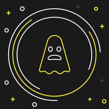 Çizgi Hayaleti simgesi siyah arkaplanda izole edildi. Mutlu Cadılar Bayramı Partisi. Renkli taslak konsepti. Vektör.