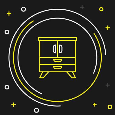 Çizgi Sandığı çekmece simgesi siyah arkaplanda izole edildi. Renkli taslak konsepti. Vektör.