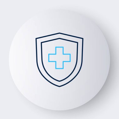 Beyaz arka planda kalkan simgesi olan Line Life sigortası. Güvenlik, güvenlik, koruma, konsept koruma. Renkli taslak konsepti. Vektör.