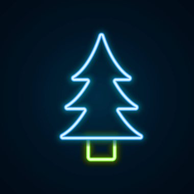 Parlayan neon çizgisi ağaç simgesi siyah arkaplanda izole edildi. Orman sembolü. Renkli taslak konsepti. Vektör.