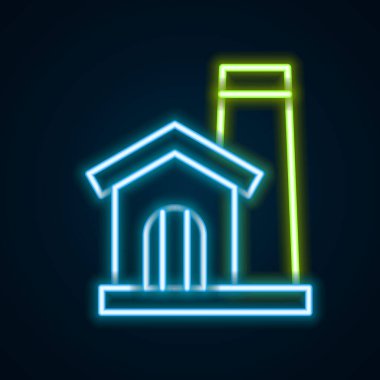 Parlayan neon hattı Smithy atölye iç mimarisi simgesi siyah arka planda izole edildi. Renkli taslak konsepti. Vektör.