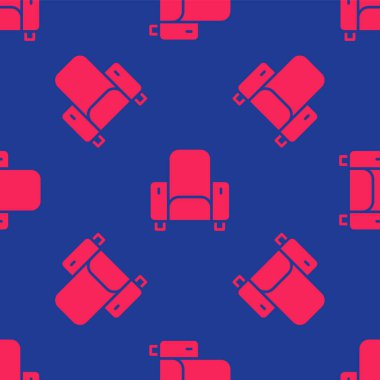 Kızıl Sinema sandalye ikonu mavi arkaplanda kusursuz desen izole etti. Vektör.