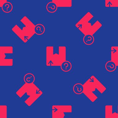 Kırmızı karton kutu simgesi mavi arkaplanda izole edilmiş kusursuz desen. Kutu, paket, paket işareti. Teslimat ve ambalaj. Vektör.