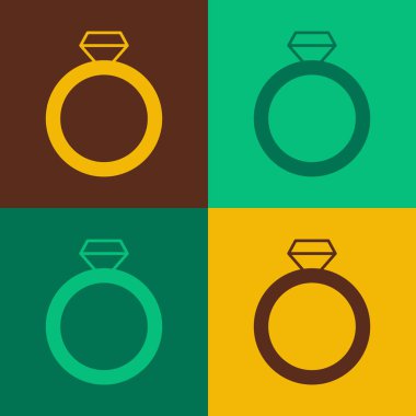 Pop Art Diamond nişan yüzüğü ikonu renk arkaplanında izole edilmiş. Vektör.