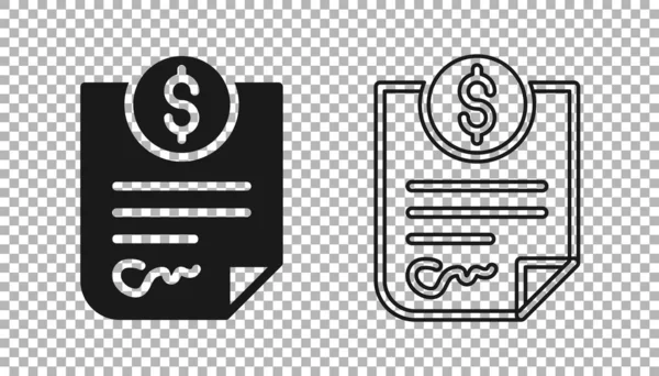 Black Contract Money Icon Isolated Transparent Background Banking Document Dollar — Stock Vector