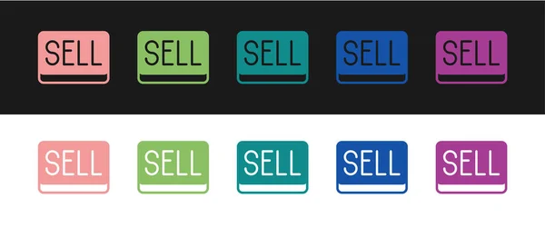 Establecer Vender Icono Botón Aislado Sobre Fondo Blanco Negro Concepto — Archivo Imágenes Vectoriales
