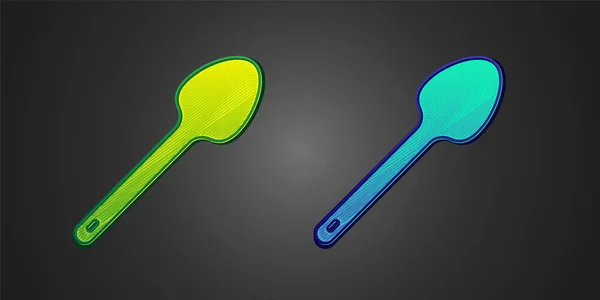 Green Blue Teaspoon Icon Isolated Black Background Cooking Utensil Cutlery — Stock Vector